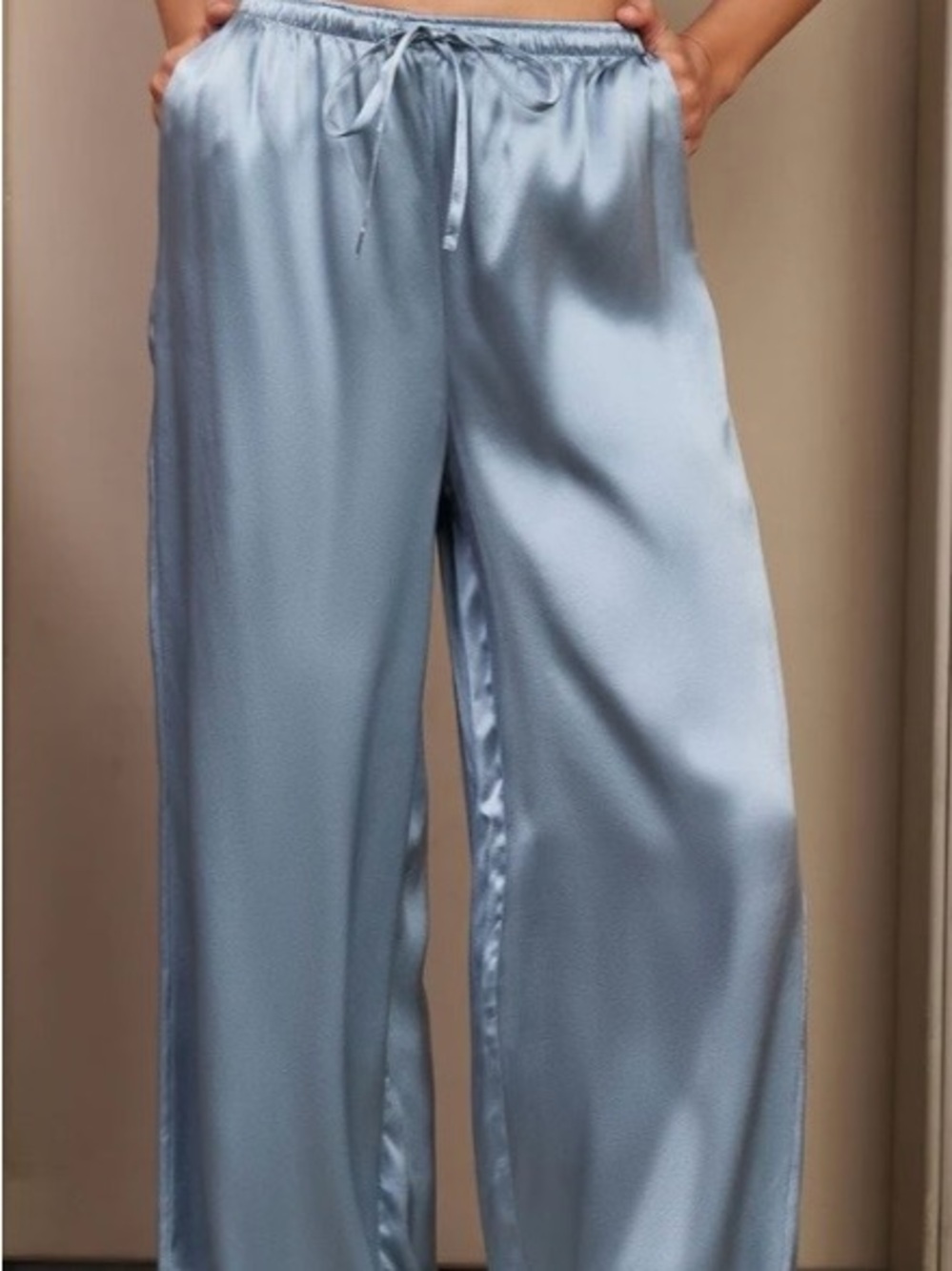 XLARGE.  HALARA DRAWSTRING SATIN LIKE WIDE LEG ADJUSTABLE HEM PANTS - Picture 3 of 8